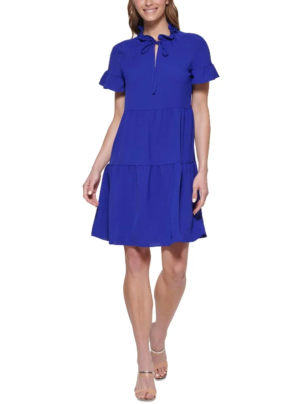 Urban Femme Streetwear Womens Tiered Tie-Neck Fit & Flare Dress