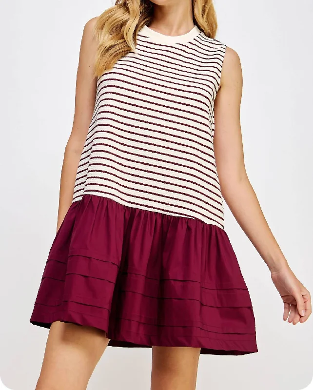 Women's Clothing Striped Dress In Burgundy