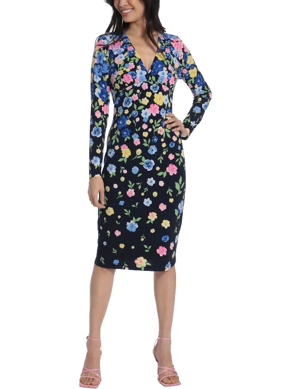 Current Trends Womens Floral Print Matte Jersey Sheath Dress