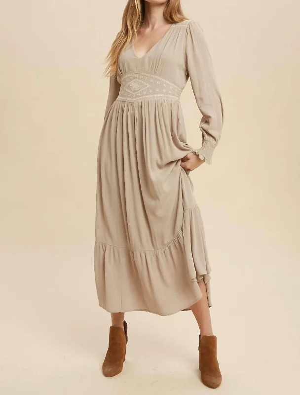 Versatile Women's Fashion Laura Embroidered Maxi Dress In Taupe
