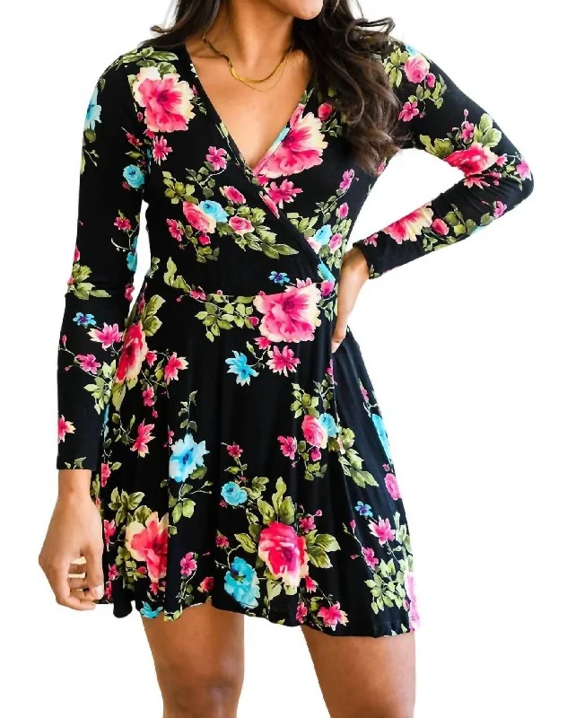 Sale Clearance Floral Market Skort Dress In Black