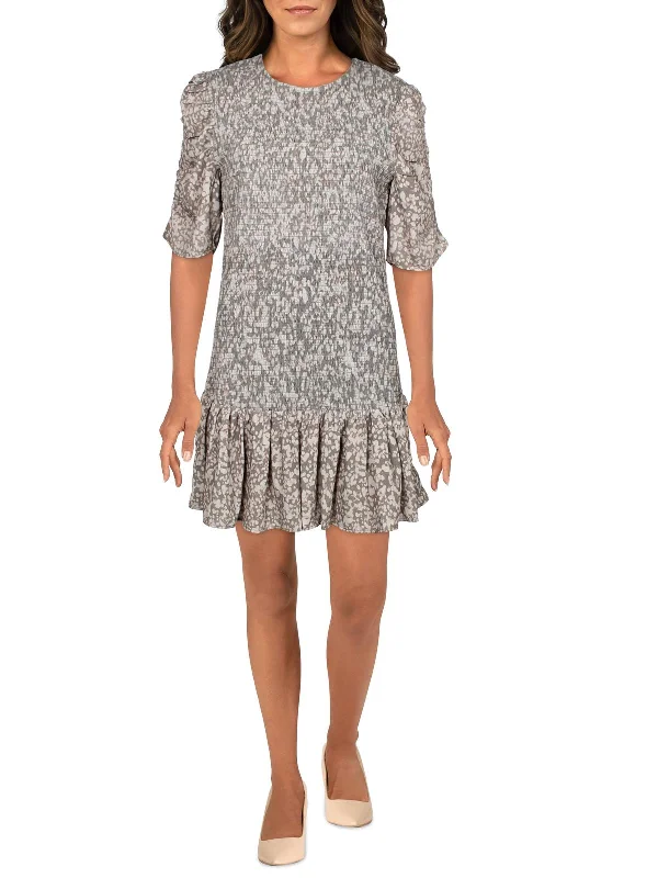 Plus-Size Women's Garments Womens Printed Smocked Sheath Dress