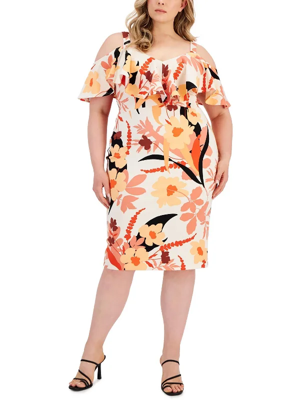Colorful Clothing Plus Womens Floral Print Knee-Length Sheath Dress