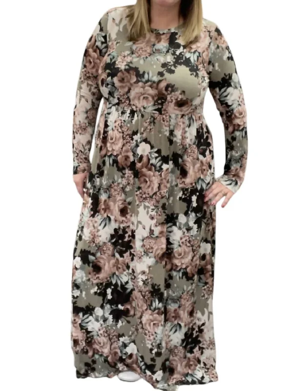 Women's Evening Garments Floral Maxi Dress In Taupe