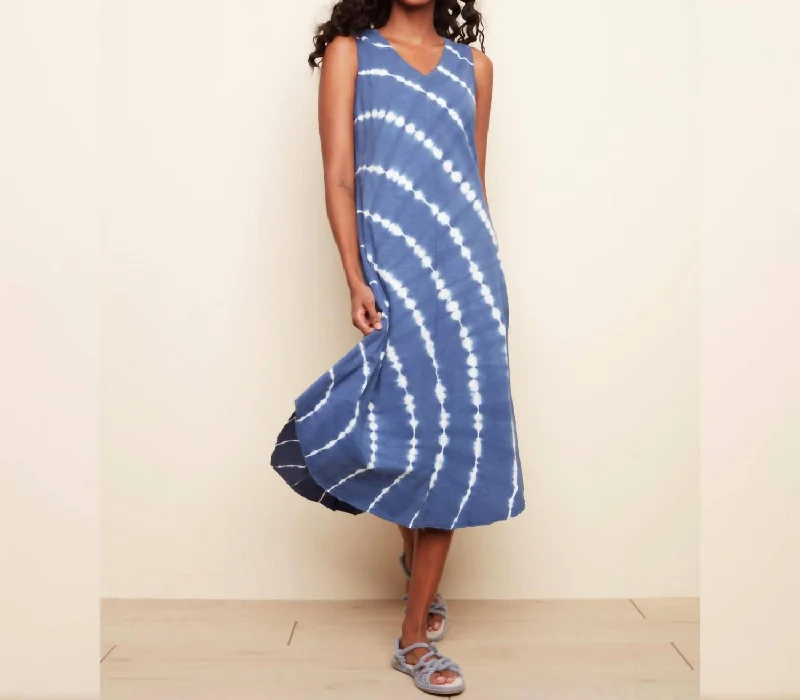 Charming Women's Garments Tie Dye Maxi Dress In Blue And White