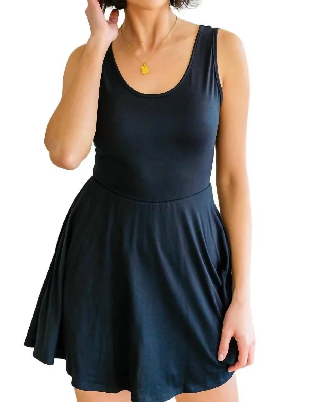 Casual Clothing for Women Effortless In Ebony Sleeveless Skort Dress In Black
