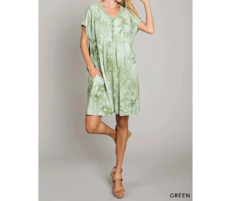 Exclusive Women's Fashion Collection Tie Dye Babydoll Dress In Green
