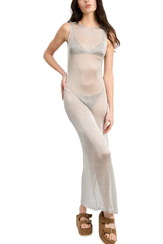 Formal Clothing For Women Sheer Maxi Dress In Silver