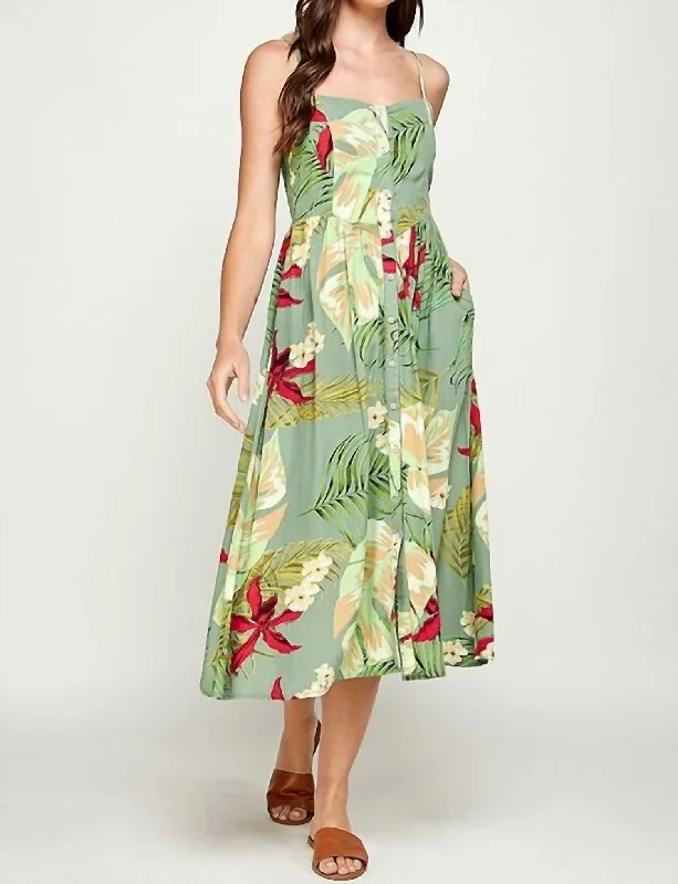 Plus-Size Women's Clothing Maxi Dress Button Up In Green