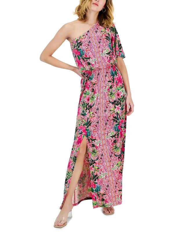 Plus-Size Women's Clothing Womens Floral Print Knit Maxi Dress