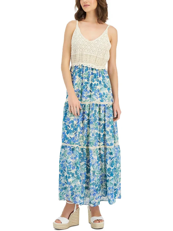 Stylish Women's Clothes for Work and Play Womens Floral Print Crochet Maxi Dress