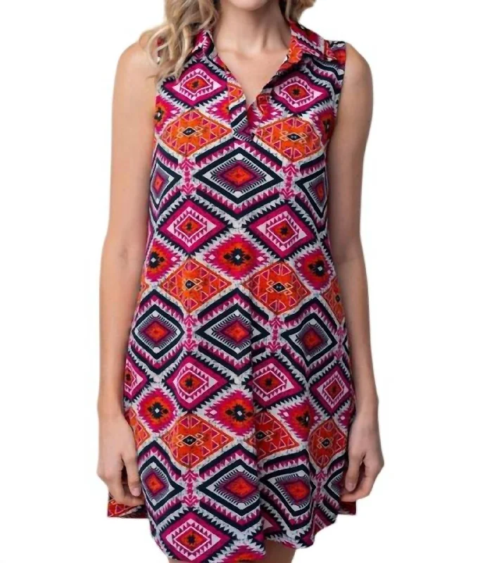 Affordable Trendy Clothes For Women Sleeveless Aztec Print Knit Dress In Multi