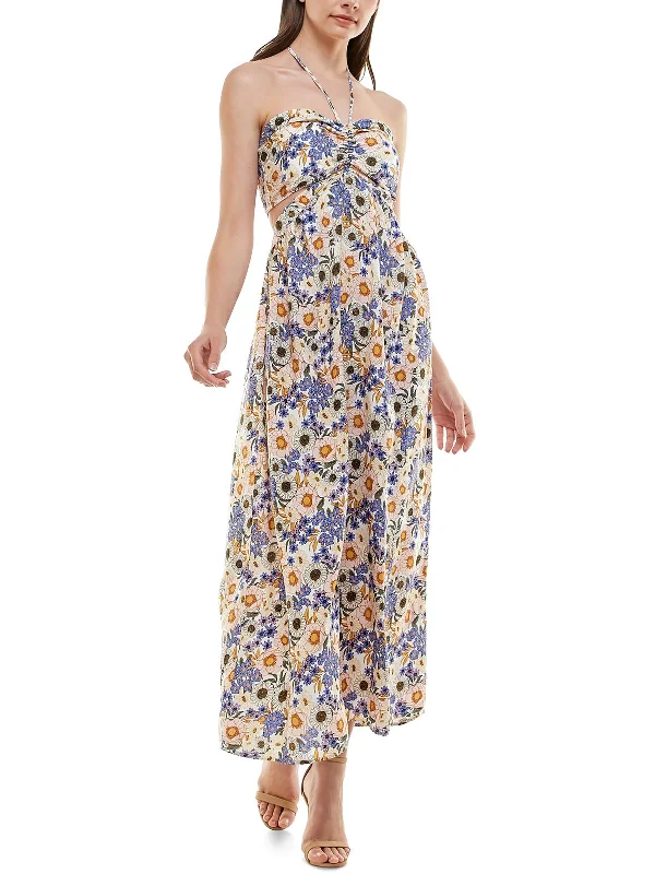 Exclusive Discount Juniors Womens Floral Print Long Halter Dress