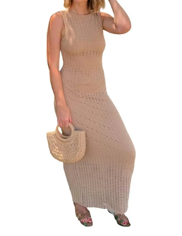 Women's Travel Garments Suddenly Knit Sleeveless Maxi Dress In Taupe