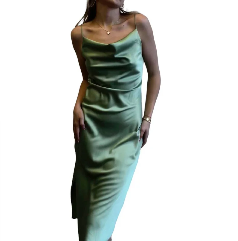 Women's Weekend Outfit Nikki Cowl Neck Side Slit Maxi Dress In Green Fig