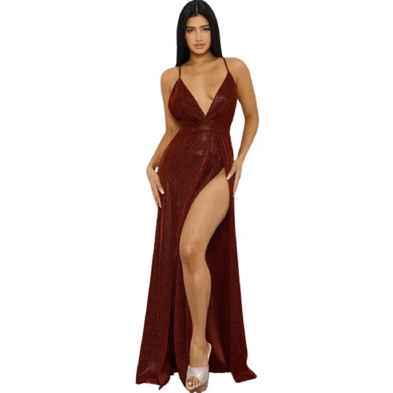 Timeless Women's Garments Glitter Fabric Sweetheart Surplice Maxi Dress