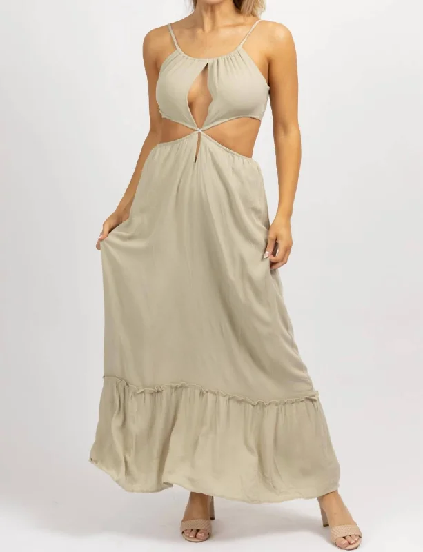 Women's Date Night Outfit Tie Back Maxi Dress In Greige