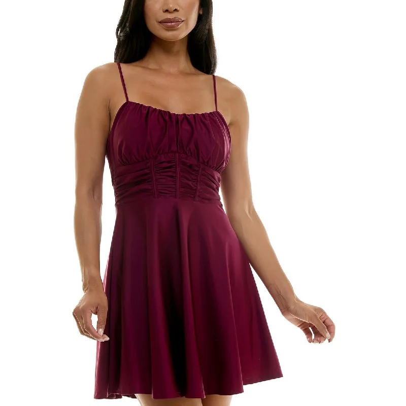 Stylish Women's Apparel Juniors Womens Padded Bust Shimmer Fit & Flare Dress