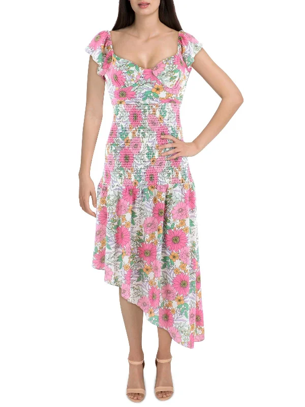Women's Clothing For Holiday Travel Womens Floral Smockd Sheath Dress