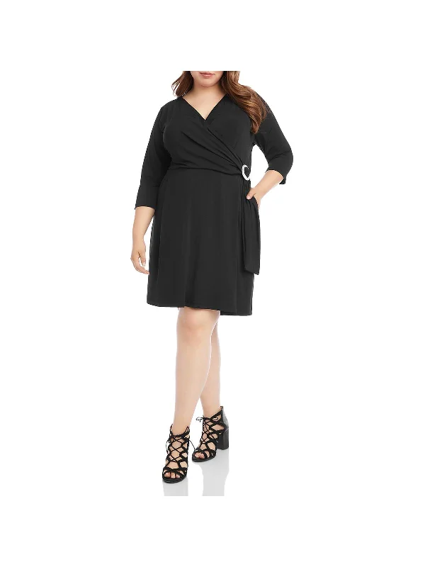Casual Fashion Plus Womens Faux Wrap V Neck Cocktail Dress