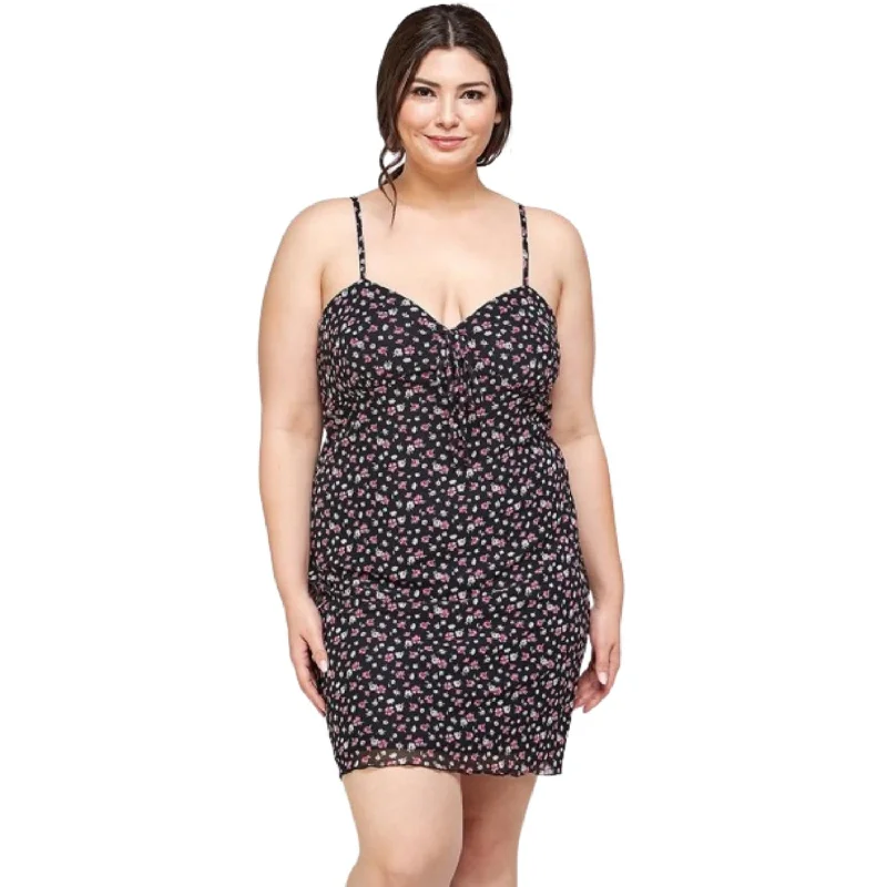 Women's Seasonal Clothes Plus Size Ditsy Floral Print On Mesh Fabric Cami Dress