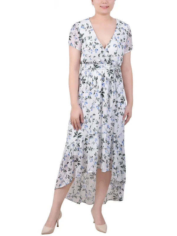 Casual Style for Busy Women Petites Womens Chiffon Handkerchief Hem Maxi Dress