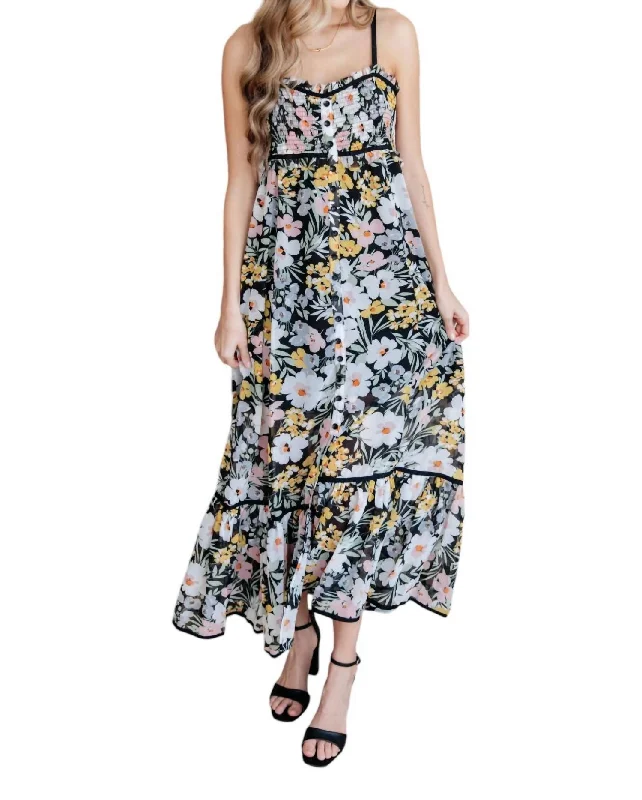 Outlet Clothing Up From The Ashes Floral Maxi Dress In Black