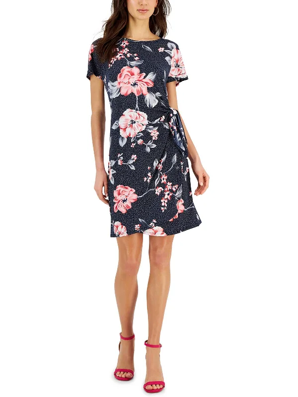 Online Boutique Clothing Petites Womens Faux Wrap Floral Fit & Flare Dress