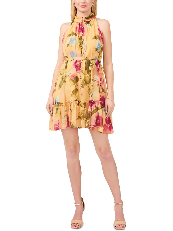 Modern Women's Fashion with Vintage Touches Womens Floral Mini Halter Dress