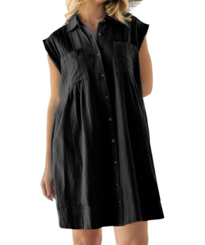 Fashionable Women's Clothes Solid Collar Shirt Dress In Black