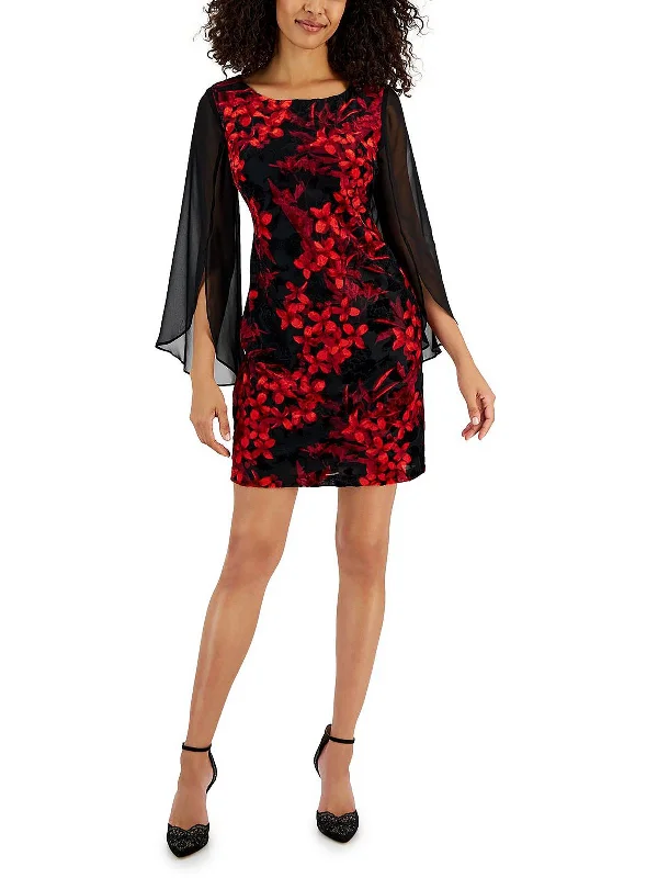 Trendy Women's Fashion Petites Womens Floral Print Mini Sheath Dress