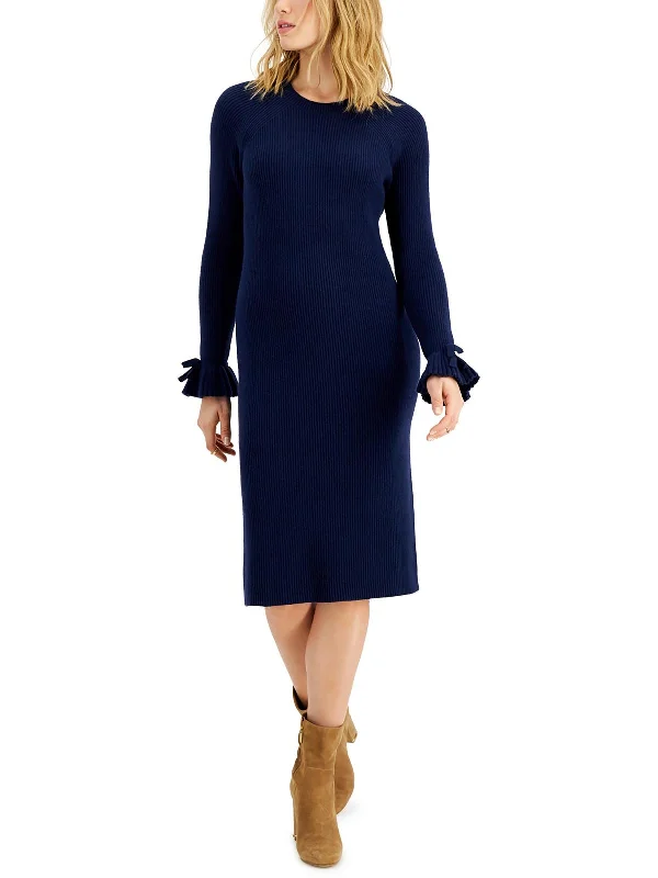 Women's Clothes Womens Ribbed Crew Neck Sweatshirt Dress