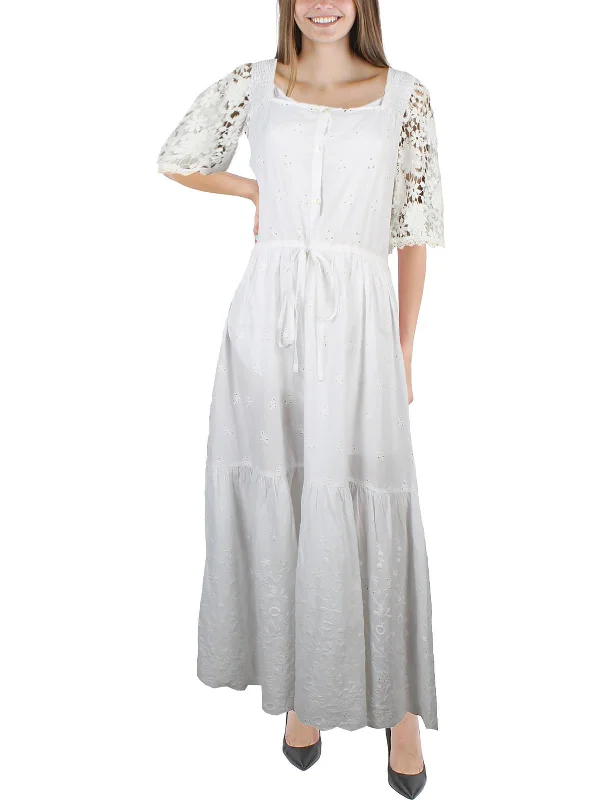 Stylish Everyday Clothing Cecily Broderie Anglaise Womens Lace Trim Long Maxi Dress