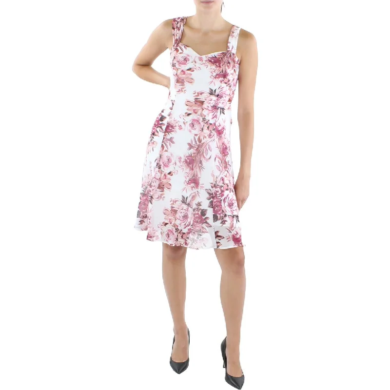Women Clothing Petites Womens Chiffon Floral Fit & Flare Dress