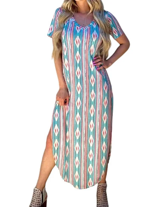 Fashionable Women's Clothing Momma Mia Maxi Dress In Blue Aztec