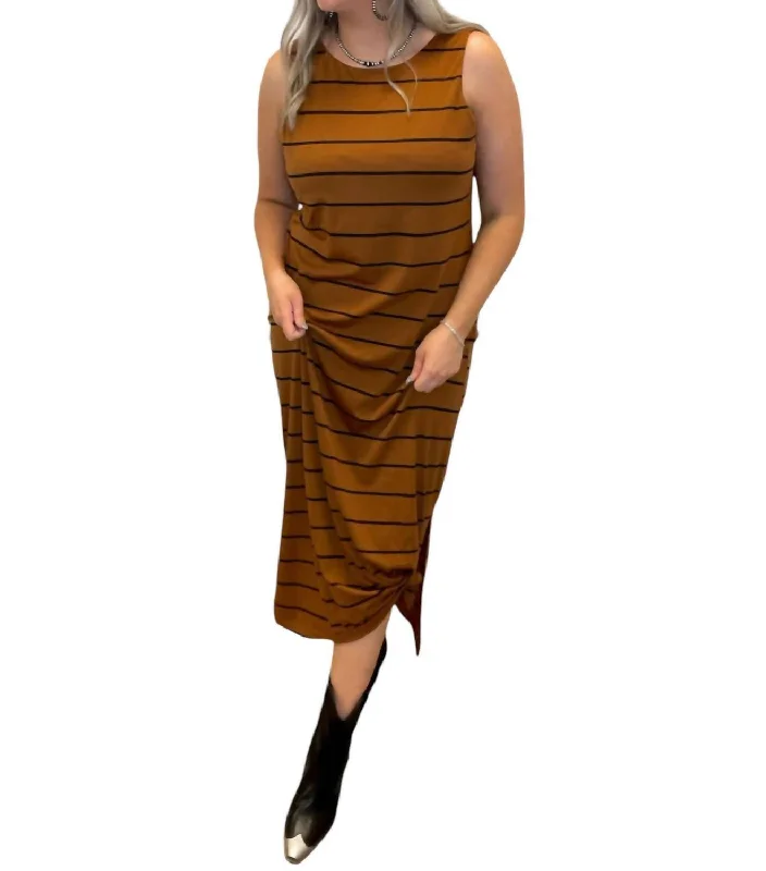 Glamorous Evening Wear Simple & Perfect Striped Maxi Dress In Toffee