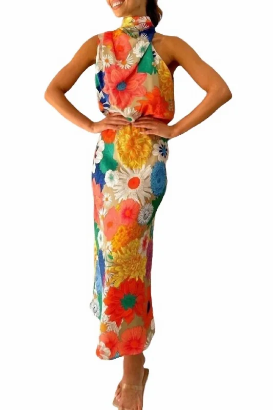 Online Shopping Boutiques Maisie Floral Print Halter Maxi Dress In Multi Floral