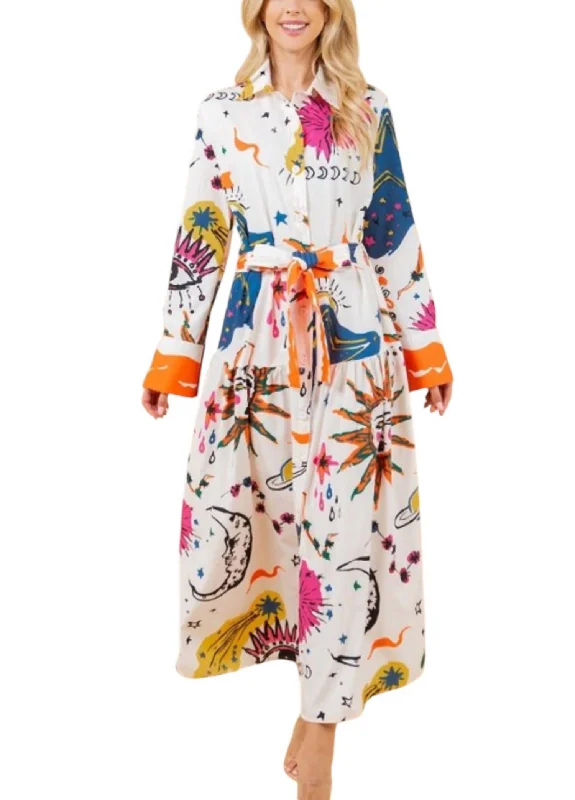 Women's Vacation Outfit Sun & Moon Maxi Dress In Multi
