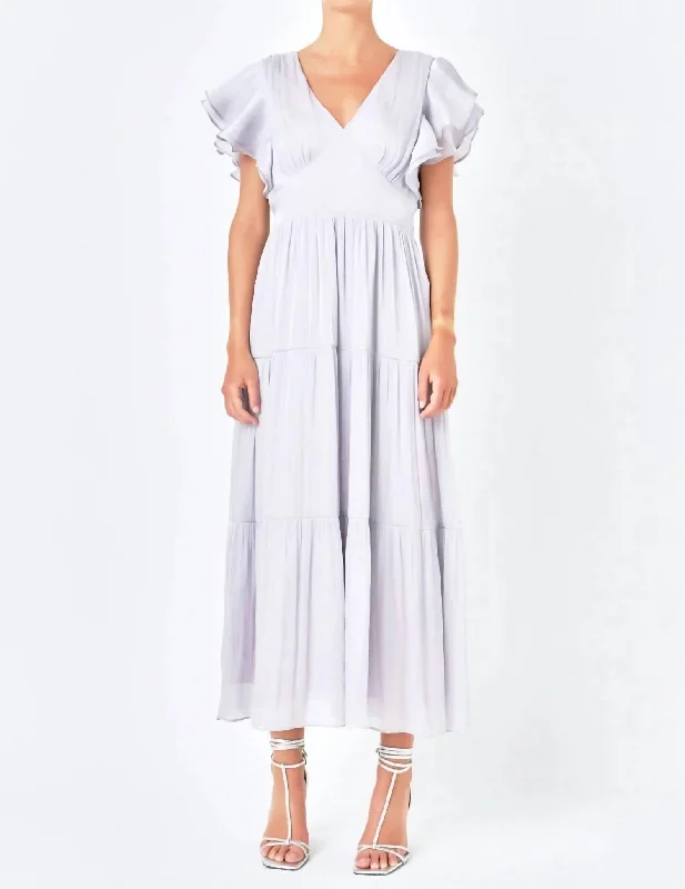 Women's Vacation Outfit Open Back Maxi Dress In Grey Silver