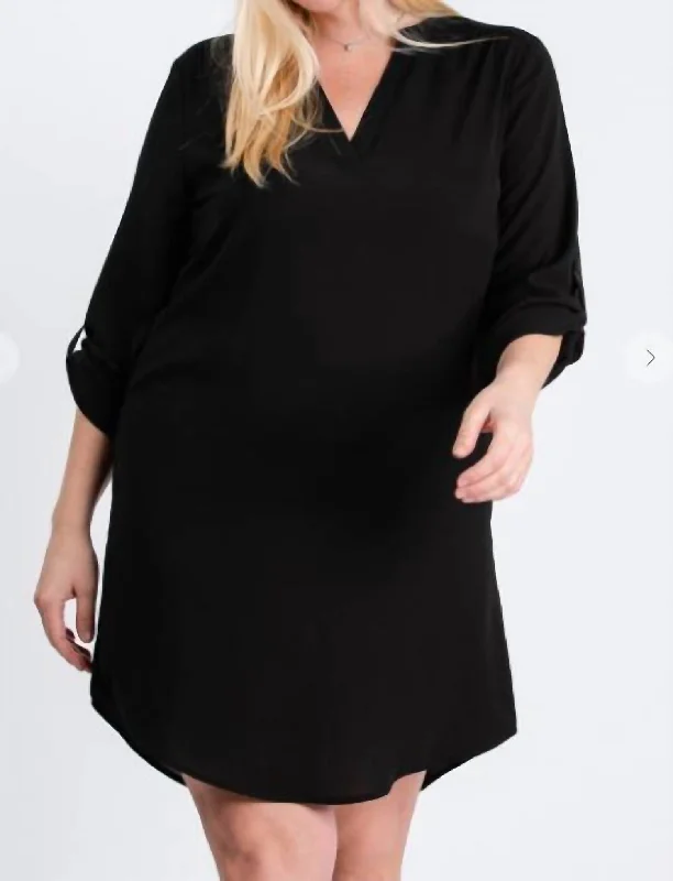 Women's Active Clothing 3/4 Sleeve Shirt Dress In Black