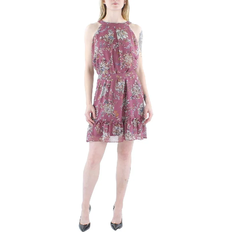 Women's Clothing for Every Season and Trend Juniors Womens Metallic Floral Halter Dress