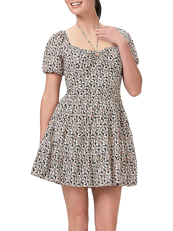 Vintage-Inspired Women's Clothes Womens Puff Sleeve Mini Fit & Flare Dress