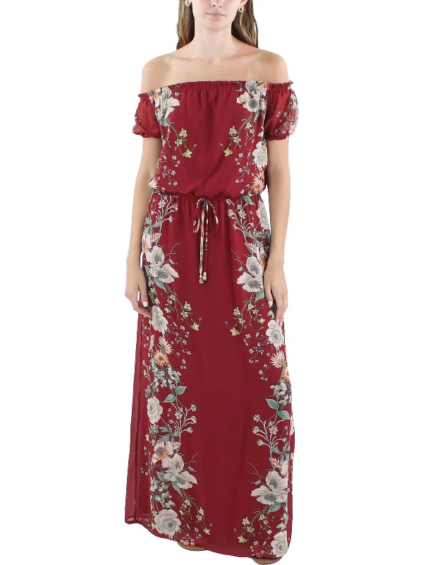 Relaxed Fit Women's Fashion Juniors Womens Chiffon Floral Print Maxi Dress