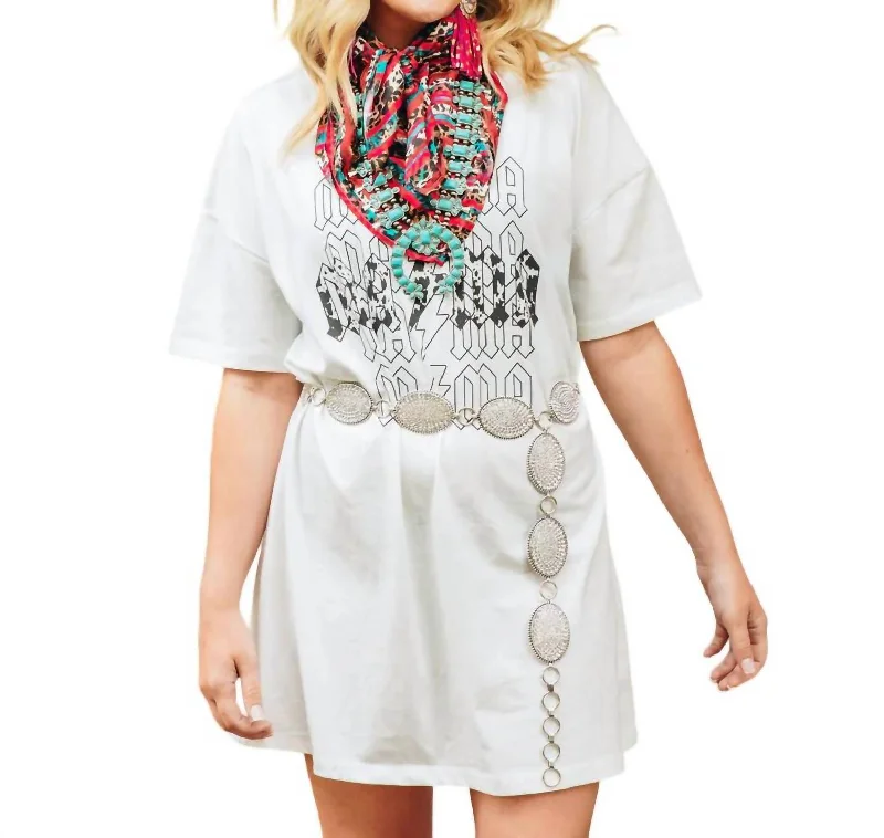 Chic Women's Clothing Mama Cowhide Thunderbolt Shirt Dress In White