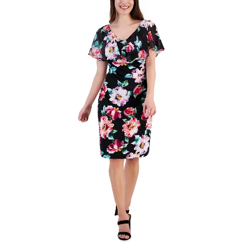 Women's Clothing For Special Occasions Womens Floral Print Knee-Length Sheath Dress