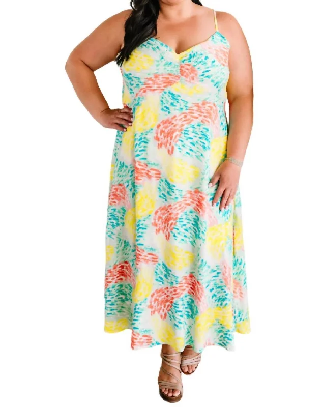 Women's Charming Outfit For Events Ruched Front Maxi Dress In Neon Multi