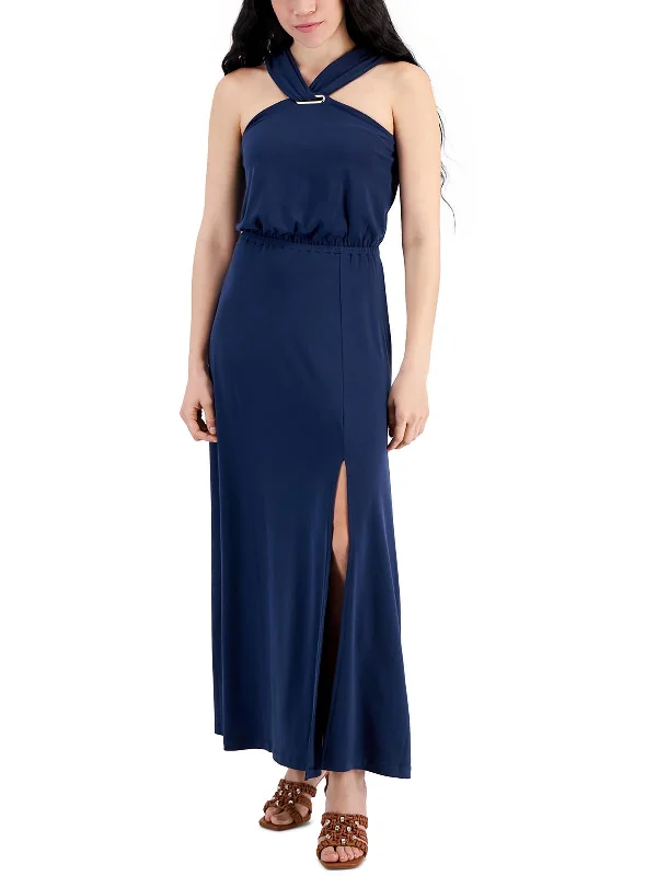 Women's Evening Wear Petites Womens Halter Jersey Maxi Dress