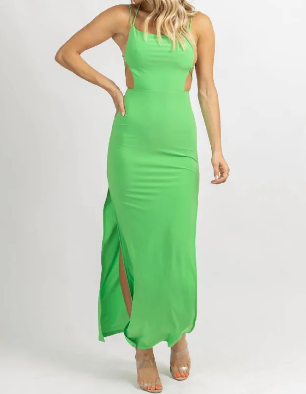 Affordable Women's Clothing Envy Strappy Back Maxi Dress In Green