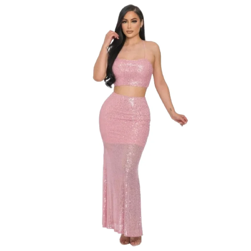 Women's Athletic Outfit Back Sequin Maxi Dress