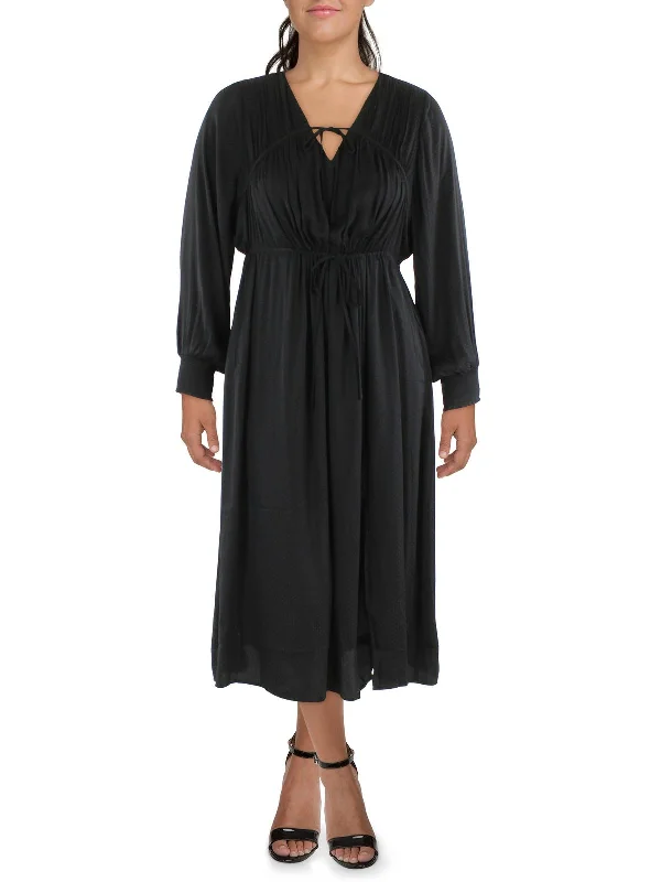 Women's Workout Clothing Plus Womens Tie Neck V Neck Maxi Dress